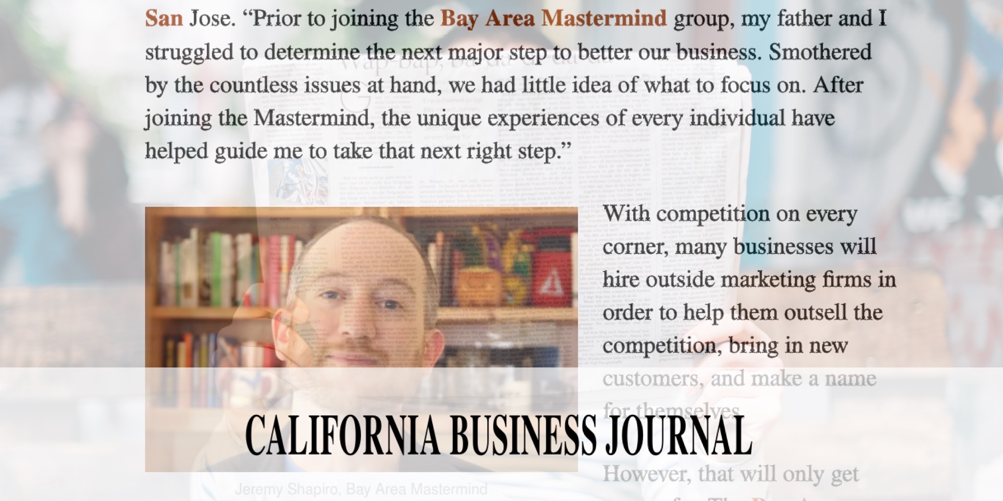 California Business Journal Profile on Bay Area Mastermind